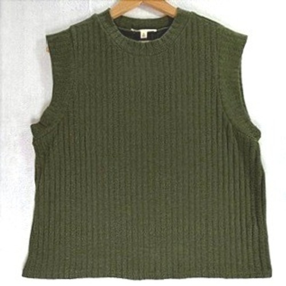 Parallel Skies Olive Green Ribbed Sweater Vest Tank Top Knit Women XL Sleeveless